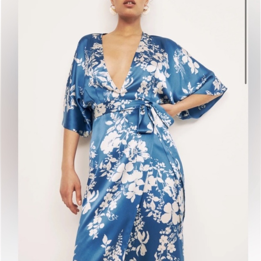 Reformation Hedi silk dress in cyanotype size 0